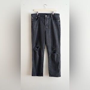 Lucky Brand 90s Loose Straight Jeans | High Rise Black Distressed | 14/32